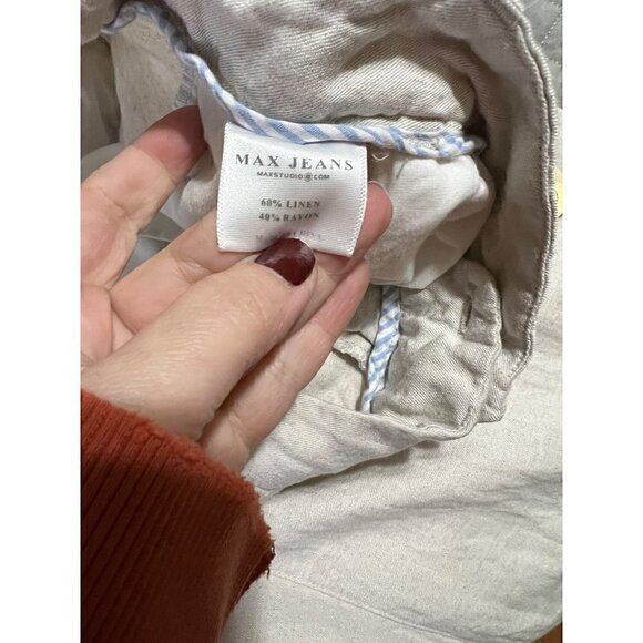 Max Jeans Linen Blend Pants Sz 12 Tan  Boho Lagenlook Beach Bohemian - Picture 3 of 12